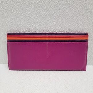Mywalit Leather Card Sleeve Wallet Purple Orange Red 7.5" x 3.5"